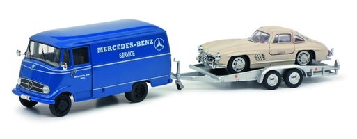 Mercedes-Benz L319 mit einem Anhänger und Auto Mercedes 300SL